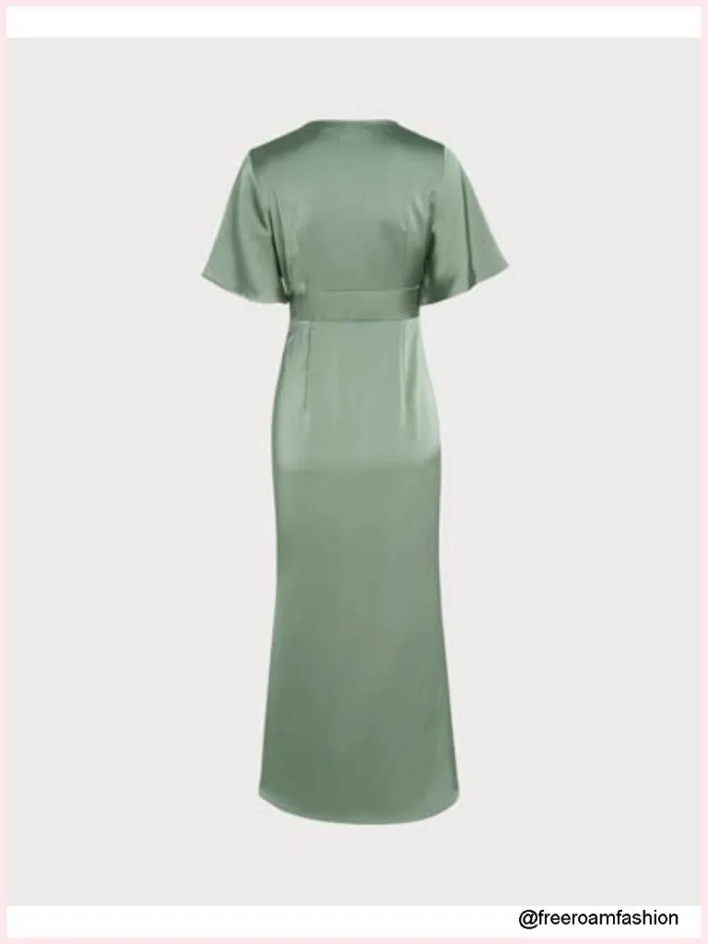 V Neck Ruffled Satin Midi Formal Cocktail Wedding Guest Dress